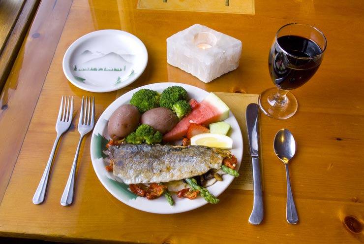 Stuffed trout dinner at IWI's Dining Car Restaurant