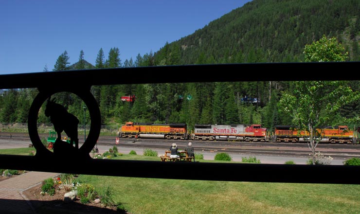Watching BNSF from the Izaak Walton's front porch